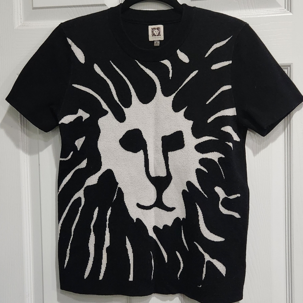 Anne Klein black white lion logo sweater women's size Medium